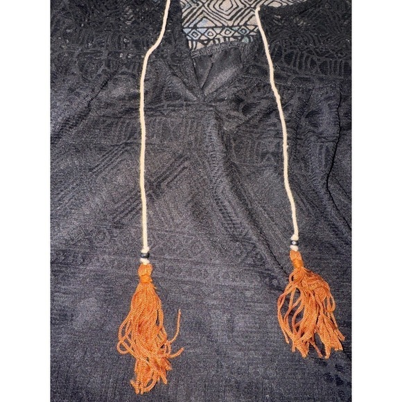 MISA Los Angeles Boho Tassel Blouse Long Sleeve‎ Lace Top Black XS - Picture 6 of 7